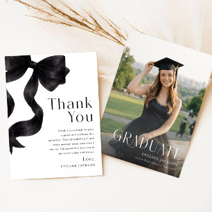 Graduate Photo Black Bow Graduation Thank You Card