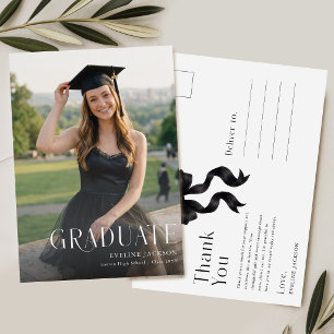 Graduate Photo Black Bow Graduation Thank You Postcard