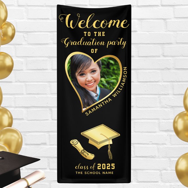 Graduate Photo Black Gold Graduation Welcome Banner (Creator Uploaded)