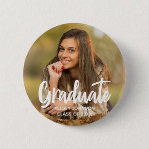 Graduate Photo Bold Script Custom Graduation Party 2 Inch Round Button