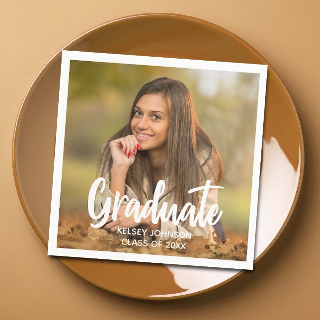 Graduate Photo Bold Script Custom Graduation Party Napkin (Creator Uploaded)