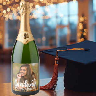 Graduate Photo Bold Script Custom Graduation Party Sparkling Wine Label