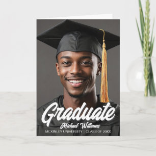 Graduate Photo Bold Script Folded Graduation Announcement