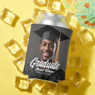 Graduate Photo Bold Script Graduation Party Favor Can Cooler
