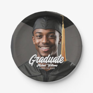 Graduate Photo Bold Script Graduation Party Paper Plate