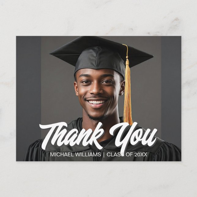 Graduate Photo Bold Script Graduation Thank You Postcard (Front)