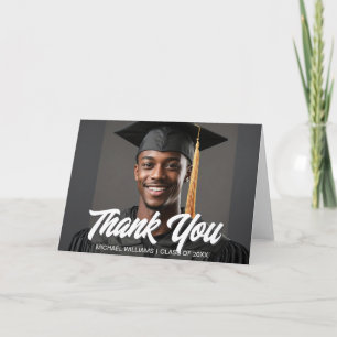Graduate Photo Bold Script Overlay Graduation Thank You Card