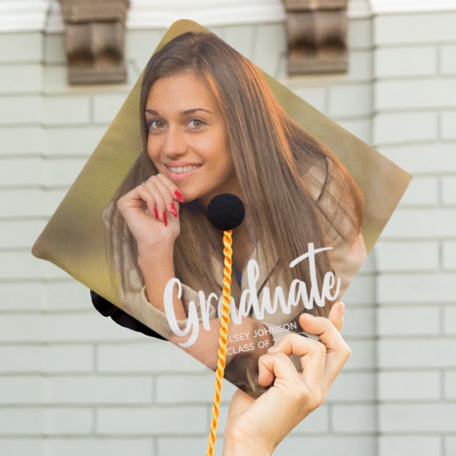 Graduate Photo Bold Script Personalized 2025 Graduation Cap Topper (Creator Uploaded)