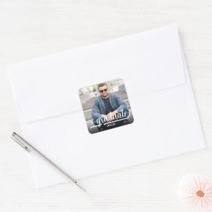 Graduate Photo Bold Script Square Sticker