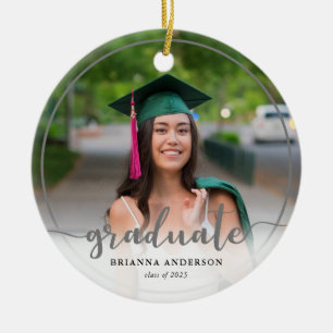 Graduate Photo Calligraphy Grey Ceramic Ornament