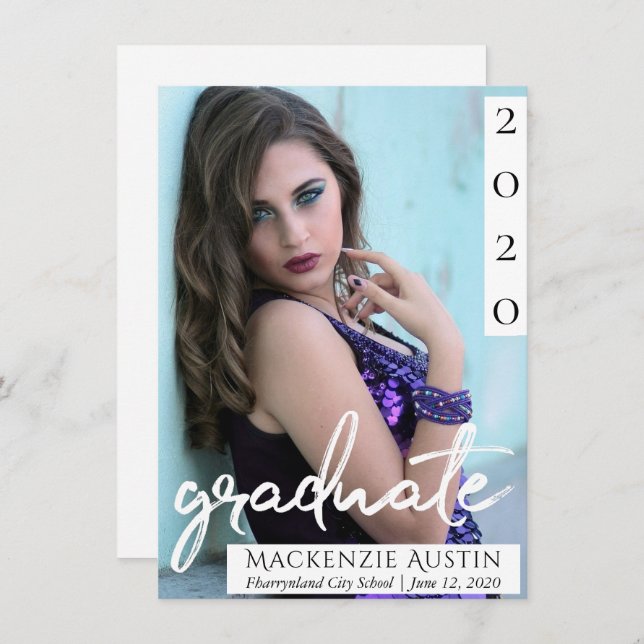 Graduate Photo | Chic Script Simple Keepsake Announcement (Front/Back)