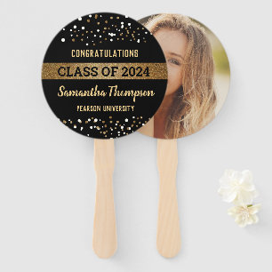 Graduate photo Class of 2024 gold black Congrats Hand Fan