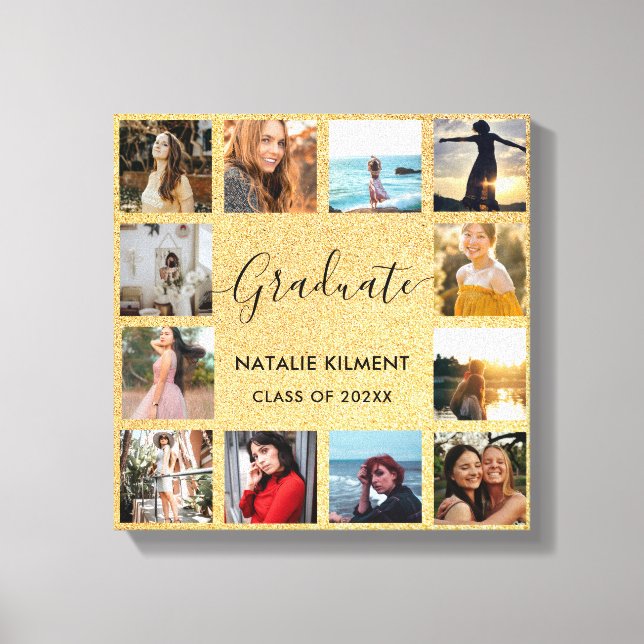 Graduate Photo Collage Black and Gold Graduation Canvas Print (Front)