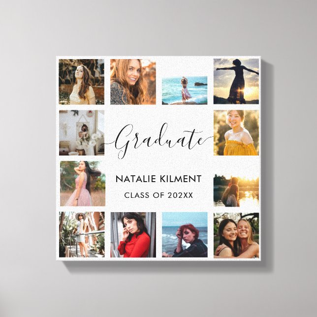 Graduate Photo Collage Black and White Graduation Canvas Print (Front)