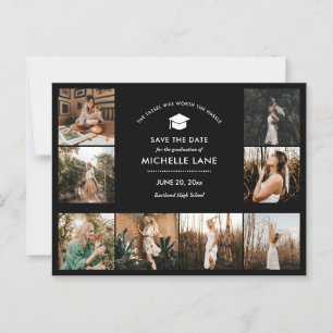 Graduate Photo Collage Black Save The Date Postcard