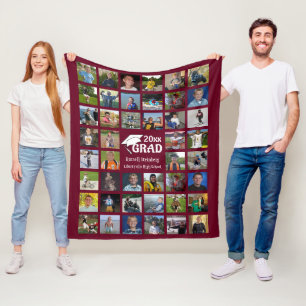 Graduate Photo Collage Editable Maroon Personalize Fleece Blanket