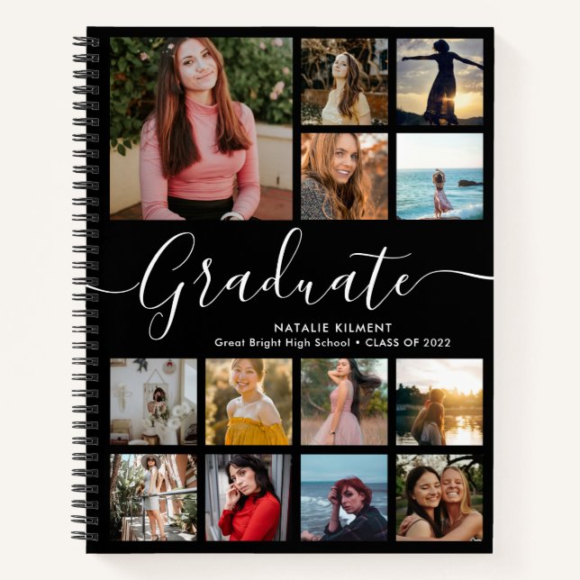 Graduate Photo Collage Graduation Black Notebook (Front)