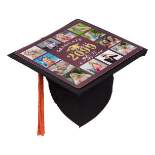 Graduate Photo Collage Metallic Gold Cap Maroon