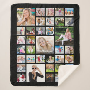 Graduate Photo Collage Script Name Black Sherpa Blanket