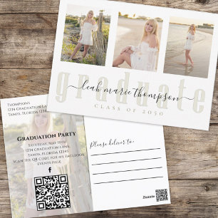 Graduate Photo Collage Simple Elegant Gold Script Postcard