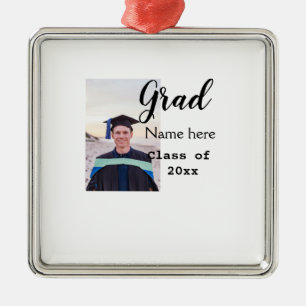 graduate photo congratulation add your name modern metal ornament