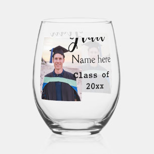 graduate photo congratulation add your name modern stemless wine glass