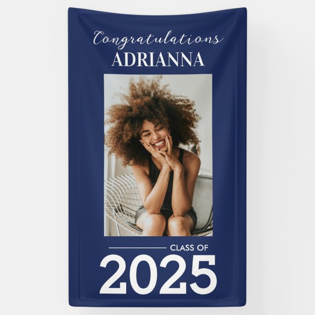 Graduate Photo Congratulations Navy Blue  Banner (Vertical)