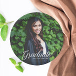 Graduate Photo Elegant 2025 Graduation Party Paper Plate<br><div class="desc">This elegant white typography overlay photo graduation party plate features chic white script over your high school or college graduate photograph for the senior class of 2025. Customize with your name and class under the lovely calligraphy for your celebration.</div>