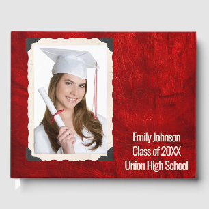 Graduate Photo Frame on Red Leather Guest Book