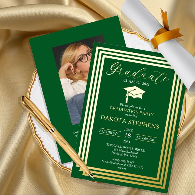 Graduate Photo Geometric Green Graduation Party  (Creator Uploaded)