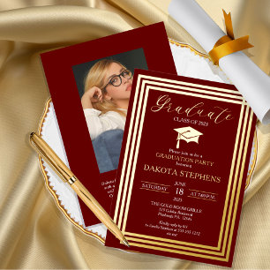 Graduate Photo Geometric Maroon Graduation Party