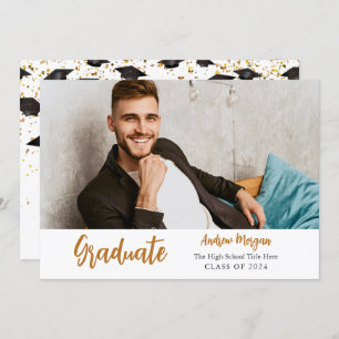 Graduate Photo Gold confetti Graduation Cap Invitation