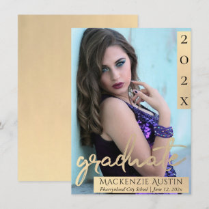 Graduate Photo Gold Script Elegant Graduation Announcement