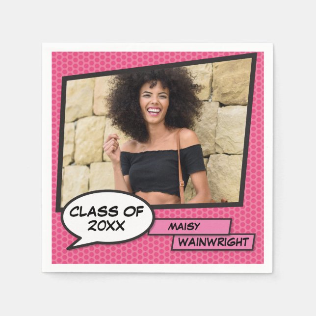 Graduate Photo Graduation Girly Pink Class of 2022 Napkin (Front)