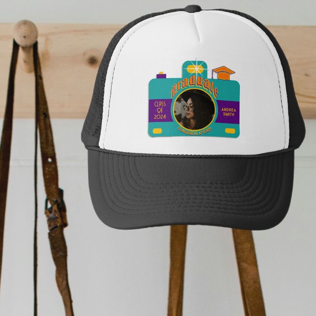 Graduate Photo Lens Personalized Vintage Colourful Trucker Hat (Creator Uploaded)