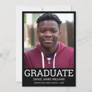 Graduate Photo Minimalist Black Frame White Script Announcement