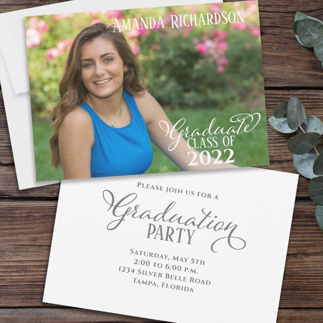 Graduate Photo Minimalist Grad Calligraphy Script Invitation (Creator Uploaded)