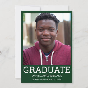 Graduate Photo Minimalist Green Frame White Announcement