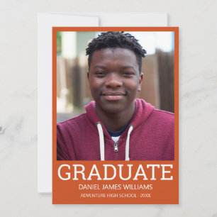 Graduate Photo Minimalist Orange Frame White Announcement