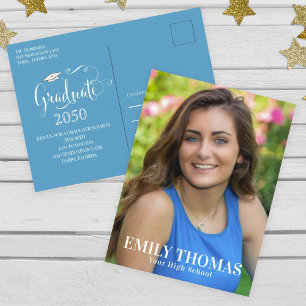 Graduate Photo Minimalist Simple Script Teal Postcard