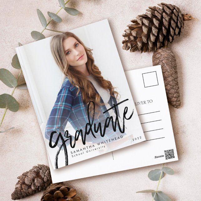 Graduate Photo Modern Announcement Card 2022 (Graduation chalk hand lettering modern minimalistic full bleed photo postcard.)