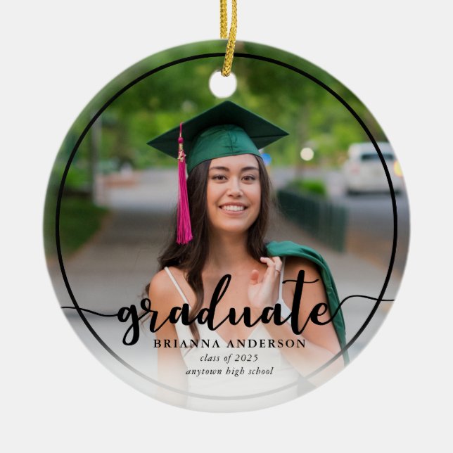 Graduate Photo Modern Calligraphy Ceramic Ornament (Front)