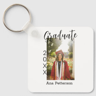 Graduate photo modern classic add year name rustic keychain