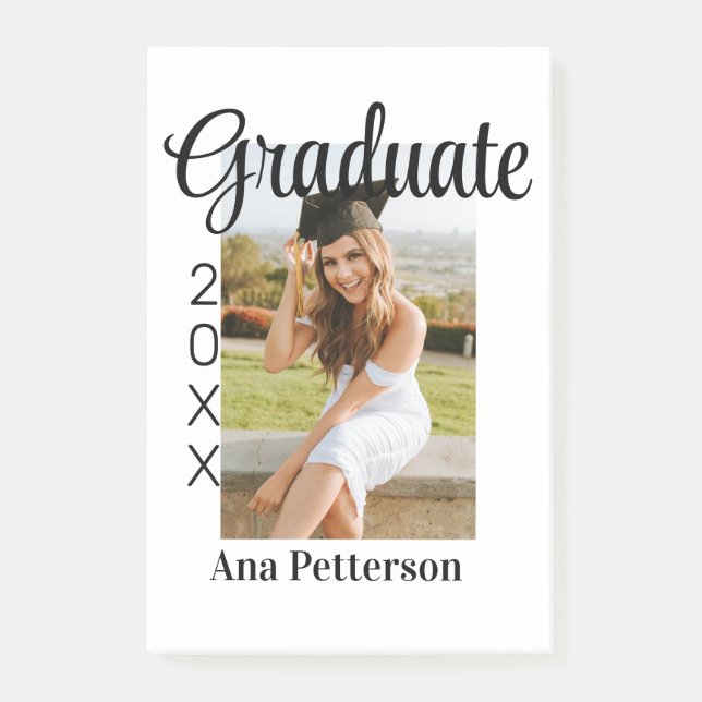 Graduate photo modern classic add year name rustic post-it notes (Front)