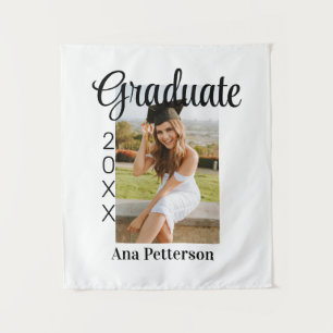 Graduate photo modern classic add year name rustic tapestry