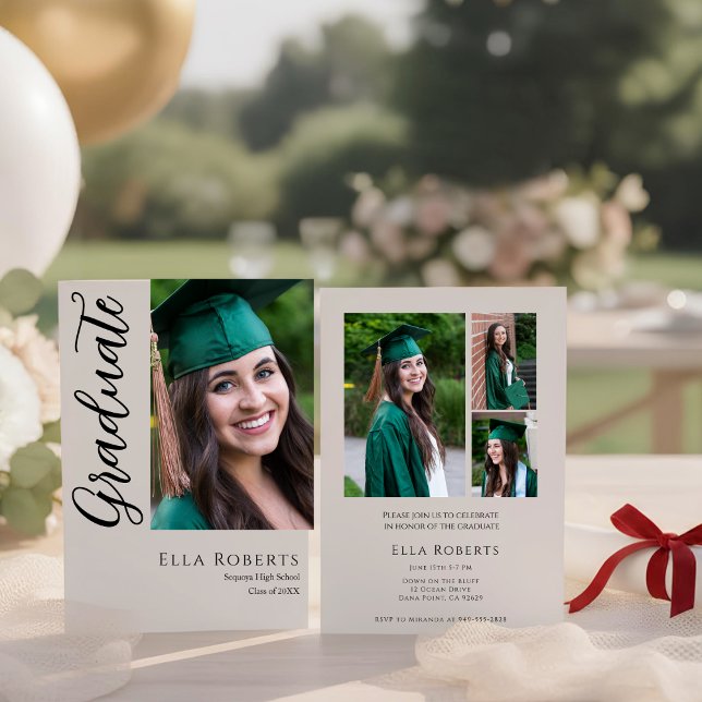 Graduate Photo Modern Script Graduation Invitation (Creator Uploaded)