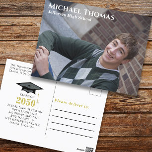 Graduate Photo Modern Simple Black and Gold Postcard