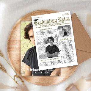 Graduate Photo Modern Simple Trendy Newspaper Invitation