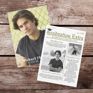 Graduate Photo Modern Simple Trendy Newspaper  Invitation