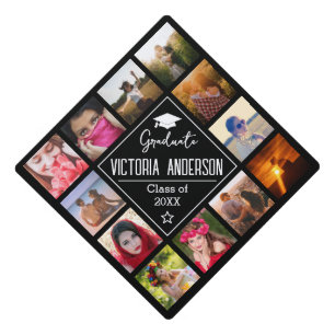 Graduate photo name and date graduation cap topper